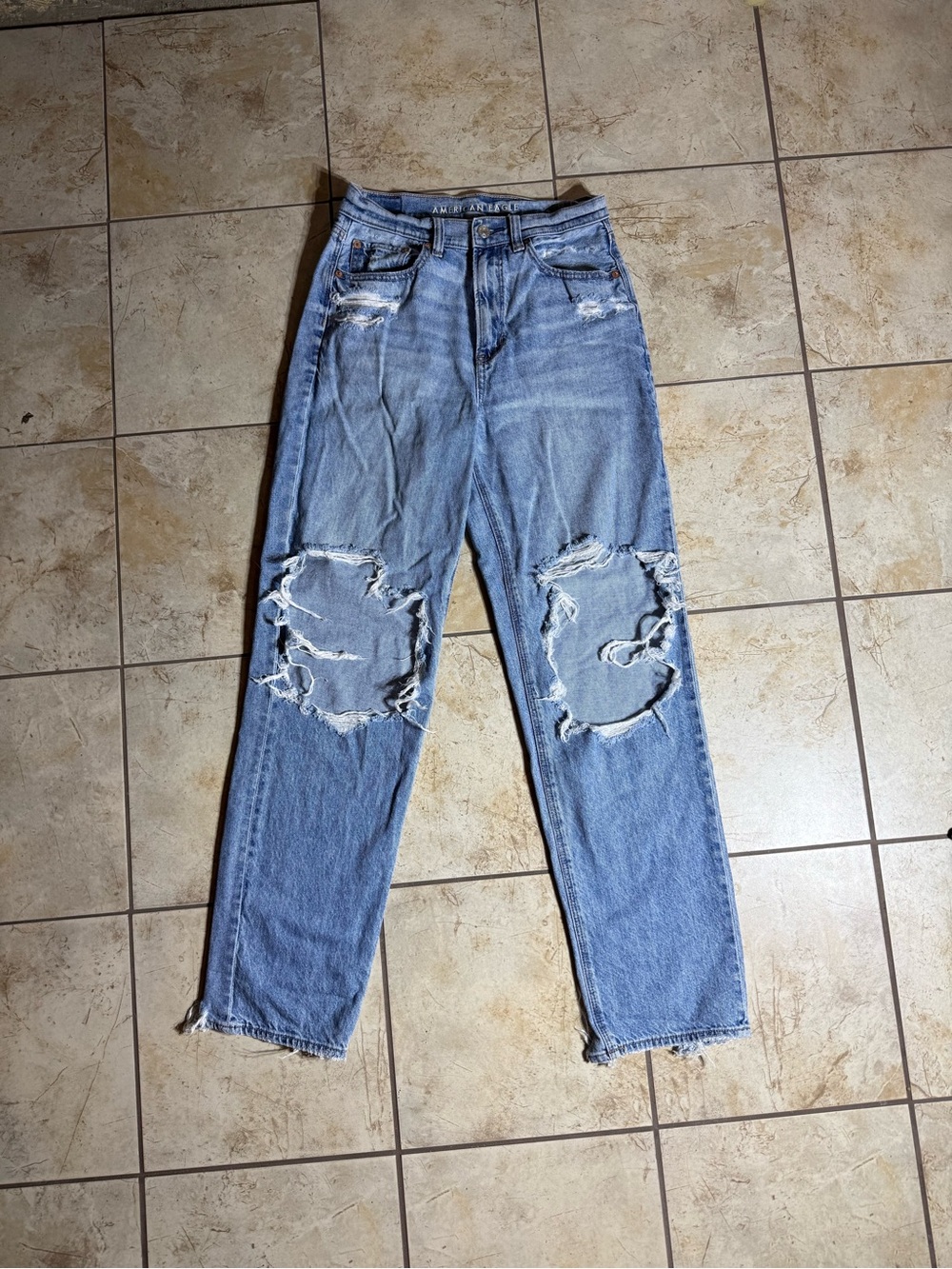 American Eagle Outfitters Light Blue Distressed Straight Leg Jeans